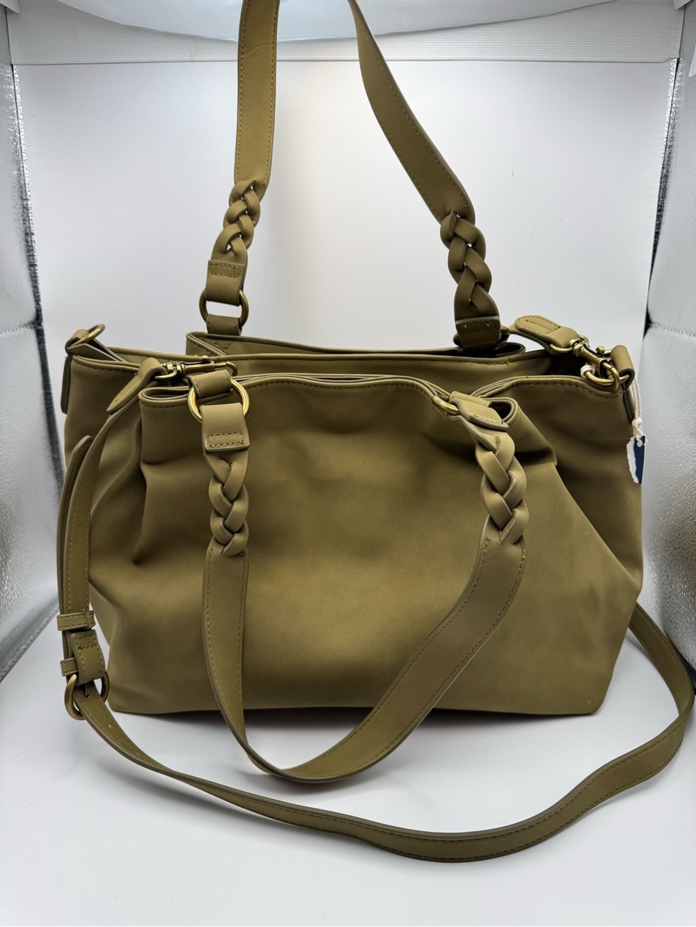 Universal Thread Olive Green Braided Strap Tote Bag Large Crossbody NEW